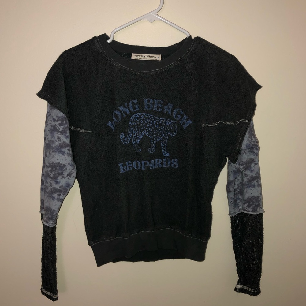 We The Free Free People Long Beach Leopards Mix Media Top